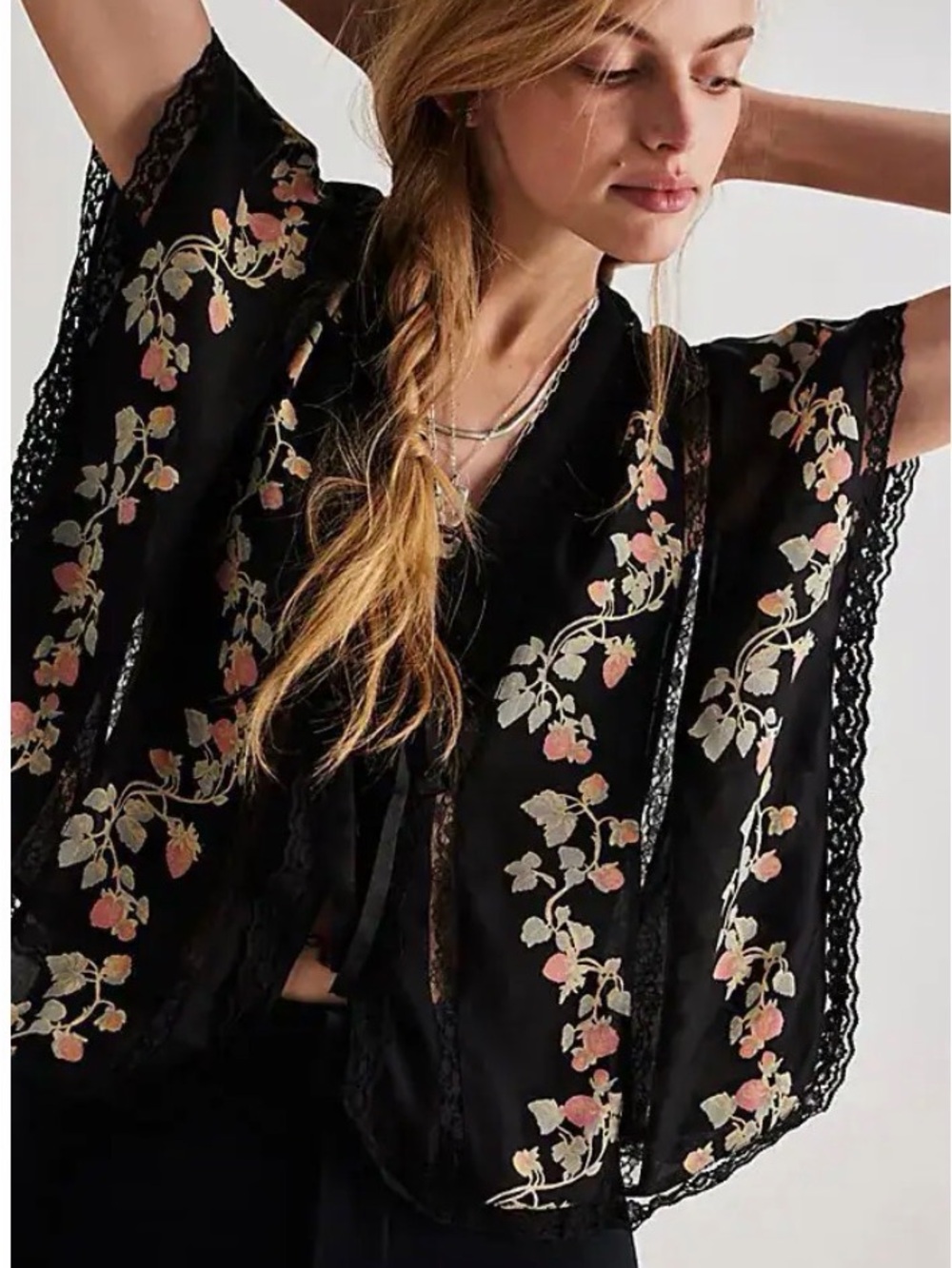 FREE PEOPLE Limited Edition Black & Strawberry Vines Marigold Shine Top
